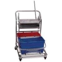 Stainless steel cart with two 5 gallon (20L) polypropylene buckets (red, gray)-0