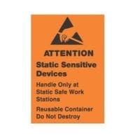 1-3/4 x 2-1/2, Removable, Orange, "Attention Static ...Reusable Container Do Not Destroy"